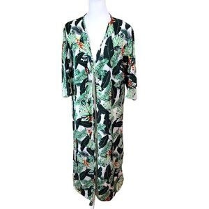 Rachel Zoe Tropical Print Maxi Kimono Swim Suit Beach Cover-Up Duster One Size